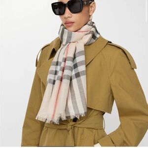Burberry Silk Gauze Plaid Scarf Stone Color
